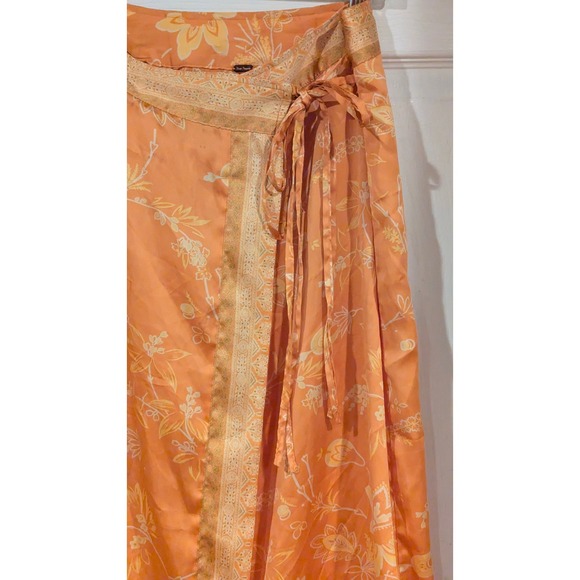 Free People Orange Floral Print Wrap Maxi Skirt Size 10 - Picture 3 of 12